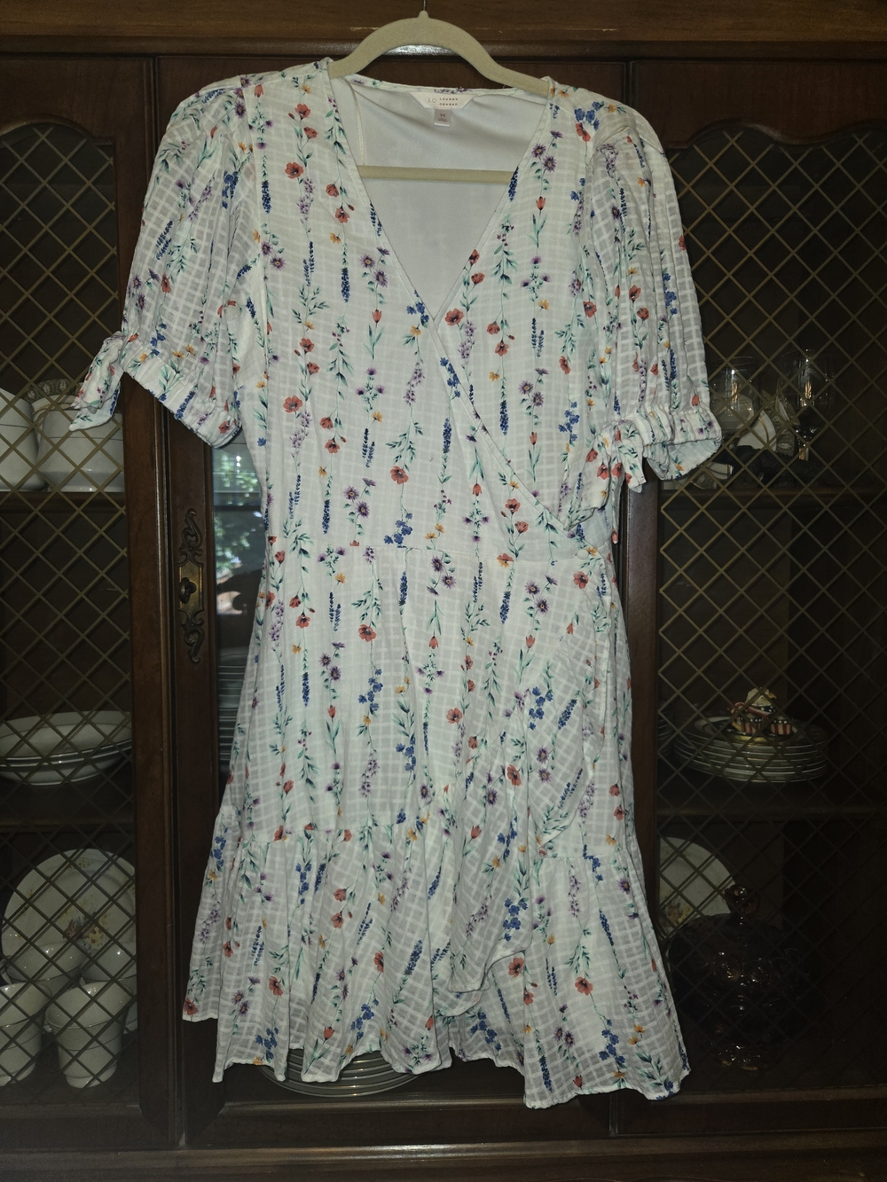 LC Lauren Conrad White Floral Wrap Midi Dress